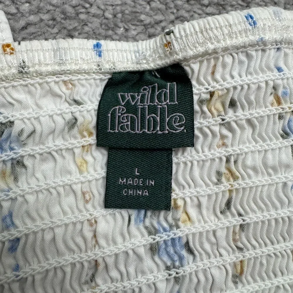 Wild Fable Smocked Cropped Off Shoulder Top Womens Large White Floral Ruffle